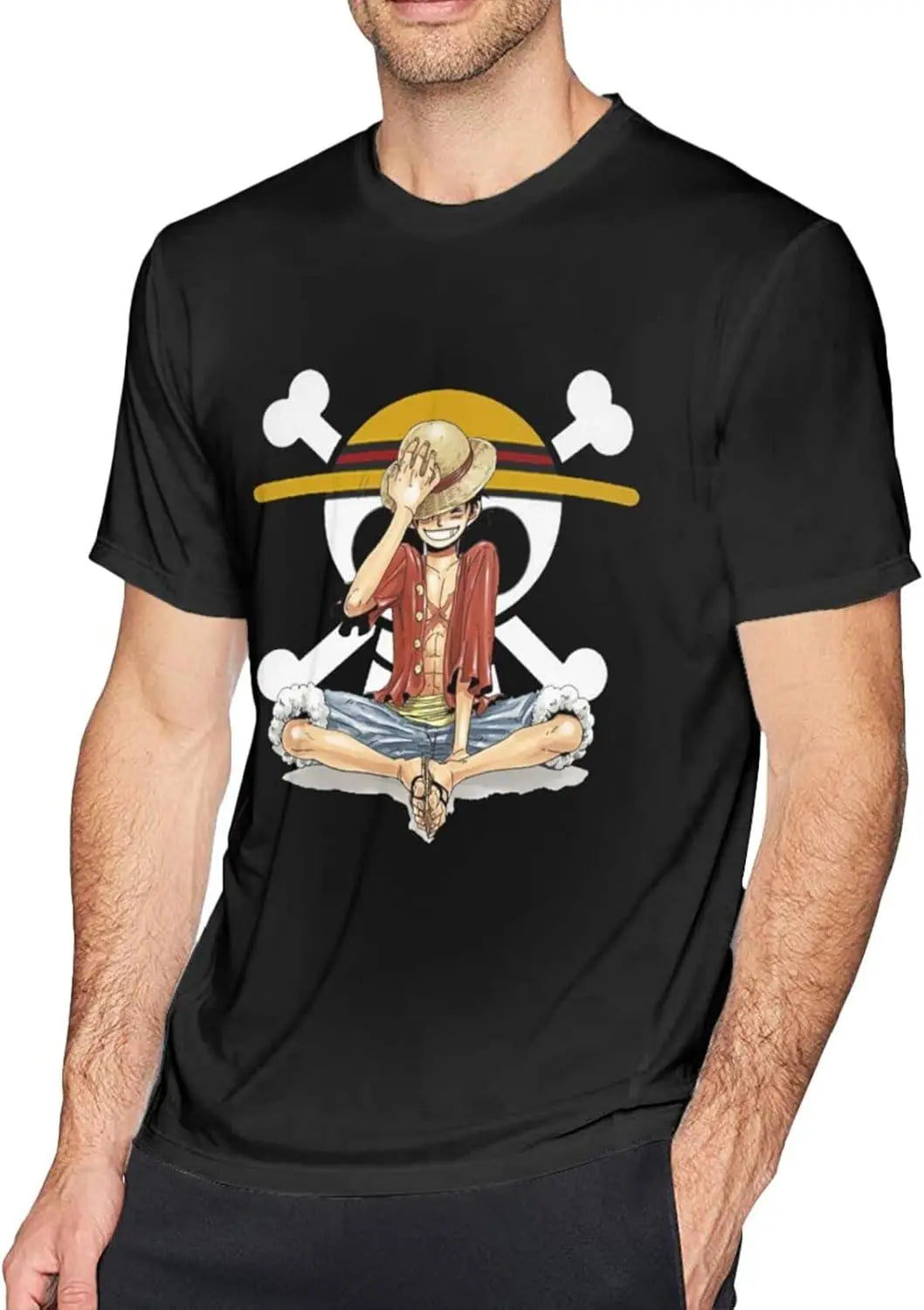 Men's Anime One Piece Lightweight Cotton T-Shirt (S-6XL) - Black