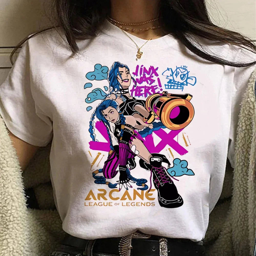 Jinx Arcane Casual Cartoon Print T-Shirt