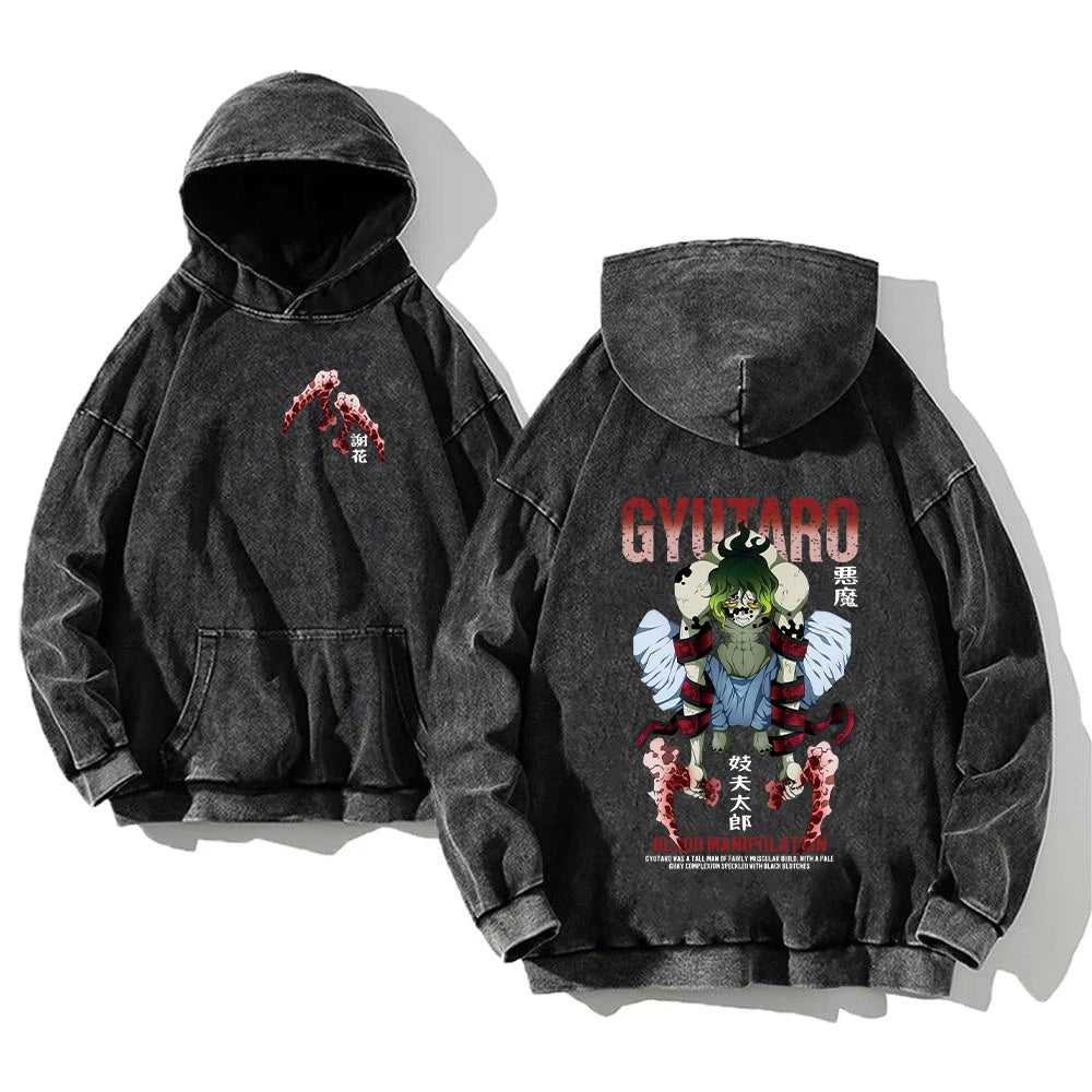 Demon Slayer Oversized Acid Hoodie - Unisex Cotton Sweatshirt