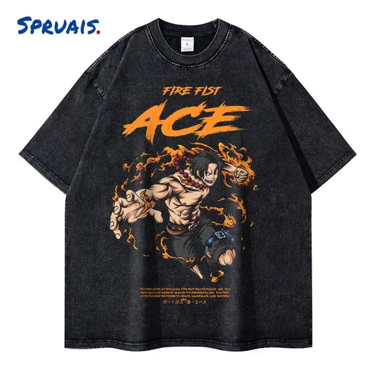 Retro Washed Anime Gothic T-Shirt for Men and Women