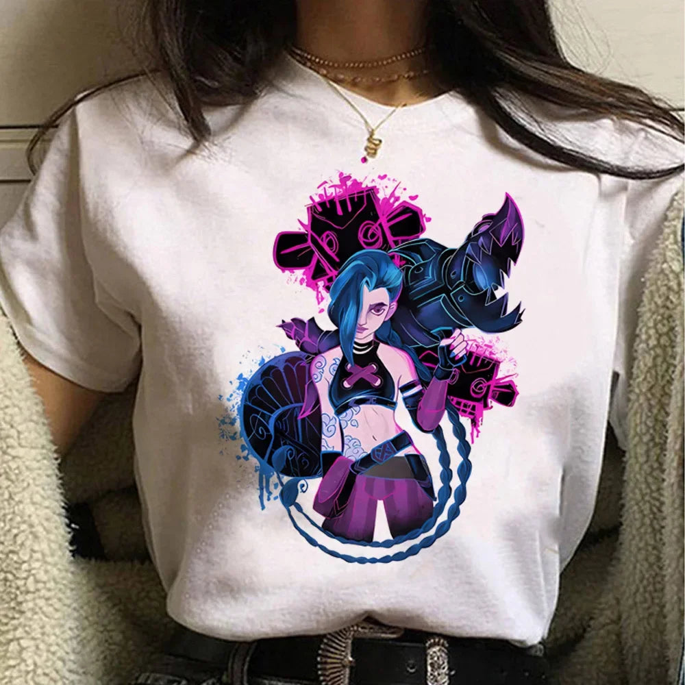 Jinx Arcane Casual Cartoon Print T-Shirt